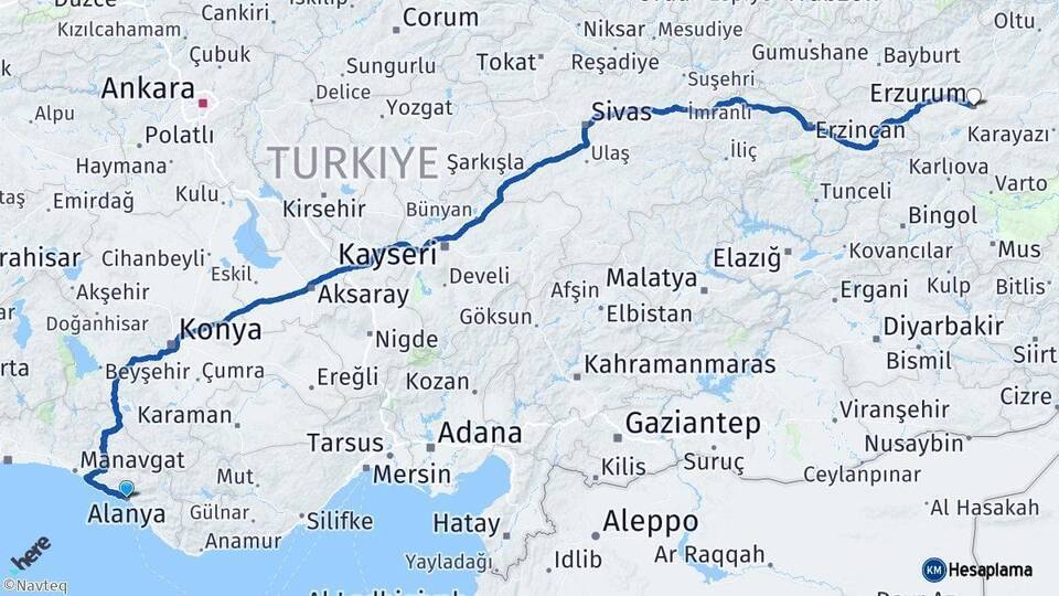 Alanya Erzurum Arası Kaç Km - Yol Tarifi