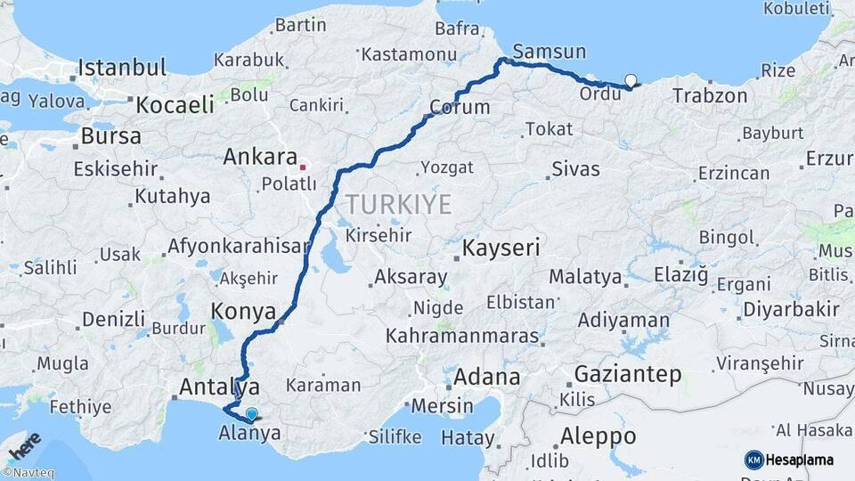 Alanya Giresun Arası Kaç Km - Yol Tarifi
