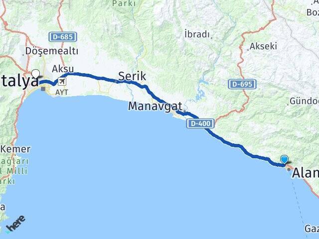 Hacımehmetli Antalya Otogarı Arası Kaç Km - Yol Tarifi