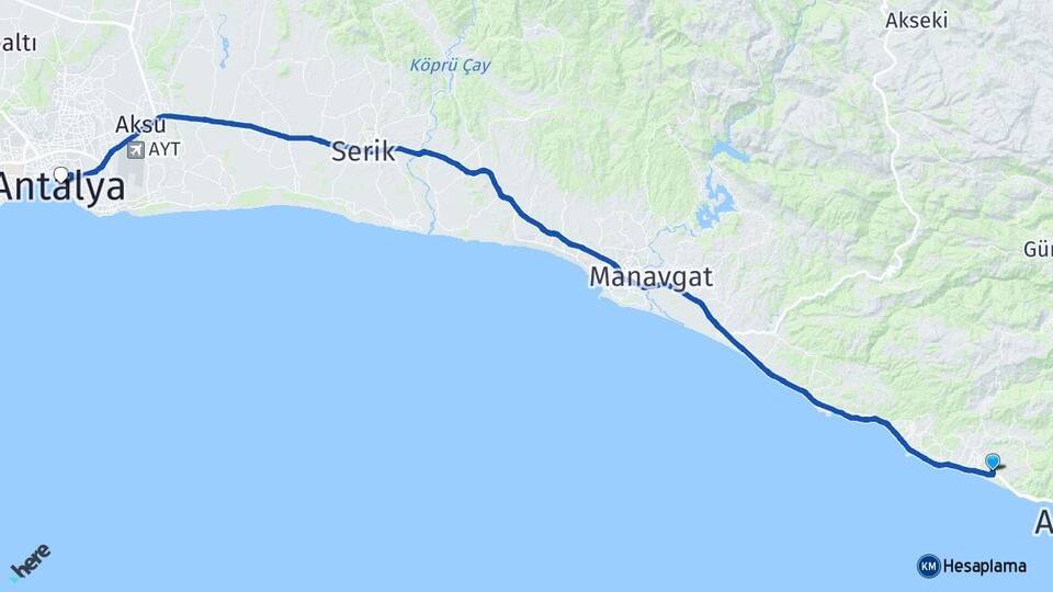 Antalya Alanya Konaklı Arası Kaç Km - Yol Haritası