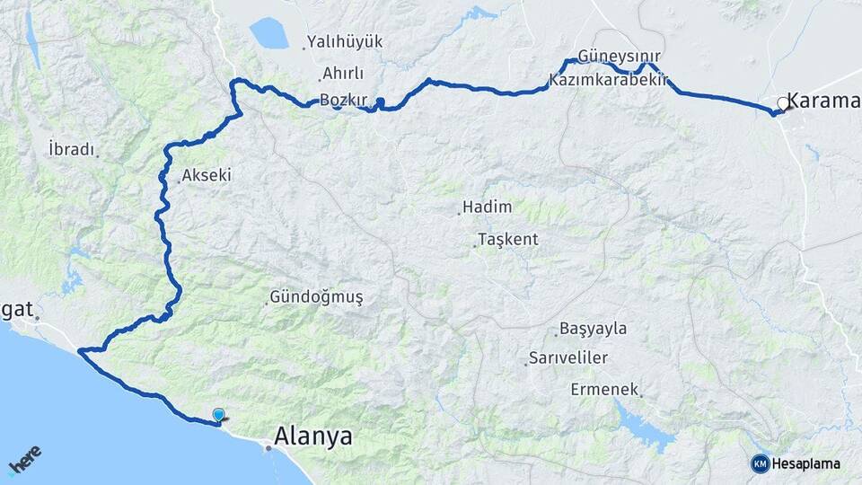 Antalya Alanya Konaklı Karaman Arası Kaç Km - Yol Haritası