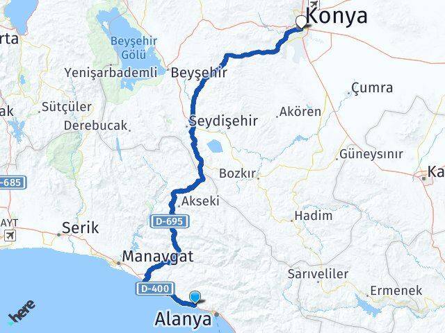 Antalya Alanya Konaklı Konya Arası Kaç Km - Yol Haritası