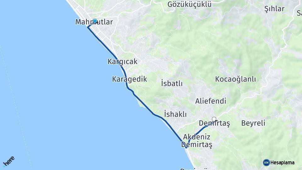 Mahmutlar Demirtaş Arası Kaç Km - Yol Tarifi