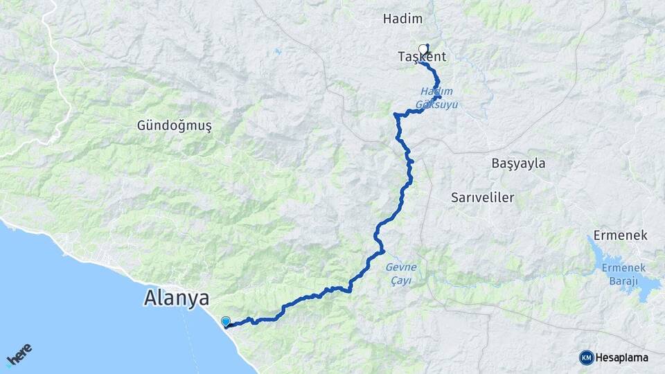 Antalya Alanya Mahmutlar Taşkent Konya Arası Kaç Km - Yol Haritası