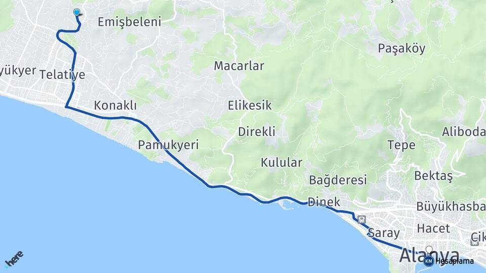 Antalya Alanya Payallar Alanya Arası Kaç Km - Yol Haritası