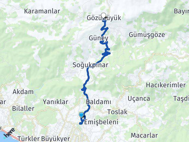 Antalya Alanya Payallar Gözübüyük Alanya Arası Kaç Km - Yol Haritası