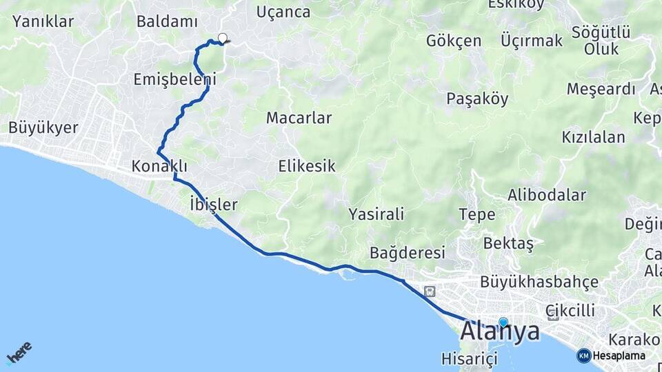 Antalya Alanya Toslak Alanya Arası Kaç Km - Yol Haritası