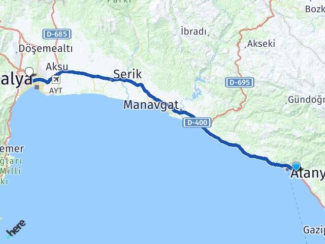 Antalya Alanya Tosmur Antalya Otogarı Arası Kaç Km - Yol Haritası