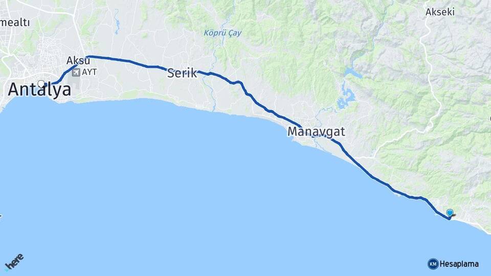 Antalya Alanya Türkler Arası Kaç Km - Yol Haritası
