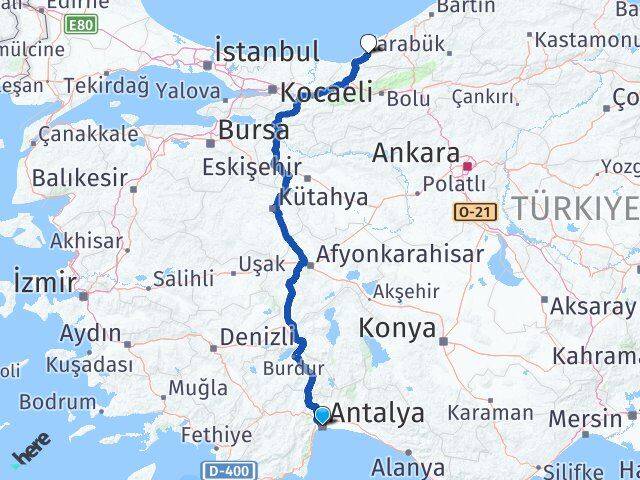 Antalya Alaplı Zonguldak Arası Kaç Km - Yol Haritası