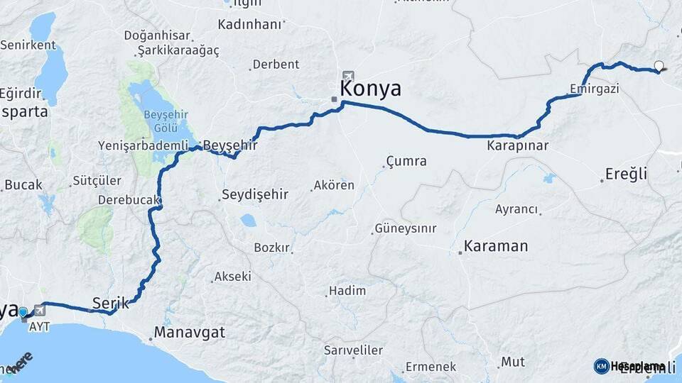 Antalya Altunhisar Niğde Arası Kaç Km - Yol Haritası