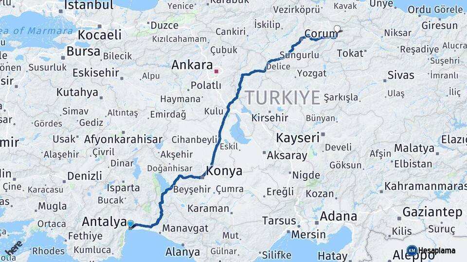 Antalya Amasya Arası Kaç Km - Yol Haritası