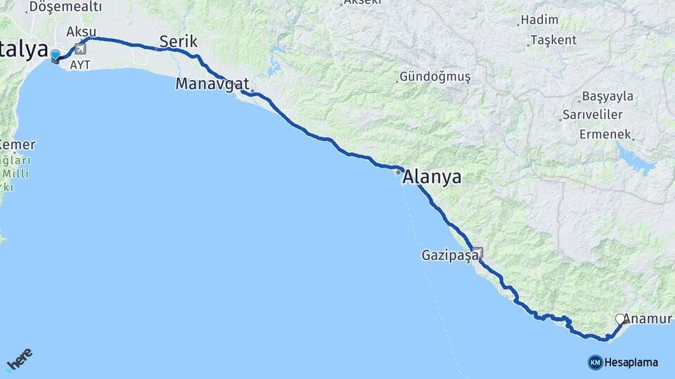 Antalya Anamur Mersin Arası Kaç Km - Yol Haritası