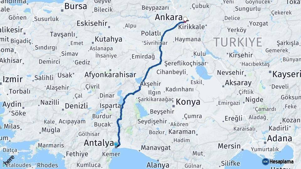 Antalya Ankara Arası Kaç Km - Yol Haritası