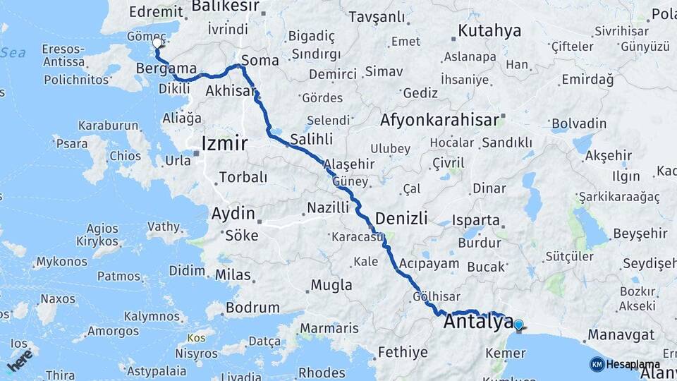 Antalya Ayvalık Balıkesir Arası Kaç Km - Yol Haritası