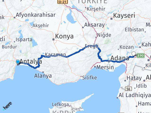 Antalya Bahçe Osmaniye Arası Kaç Km - Yol Haritası