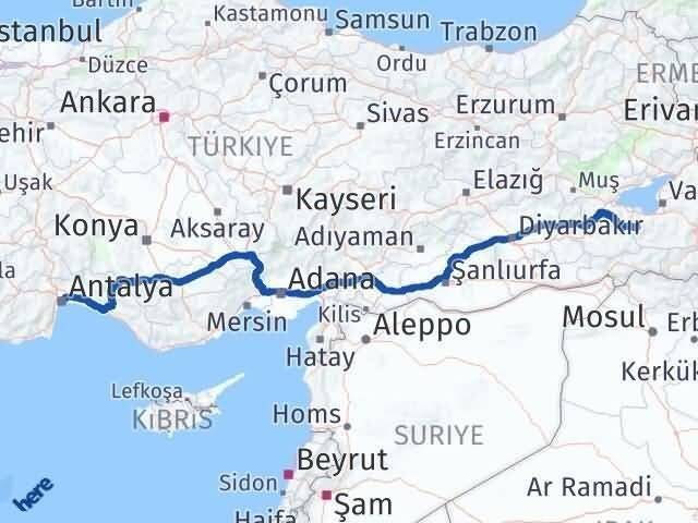 Antalya Bahçesaray Van Arası Kaç Km - Yol Haritası