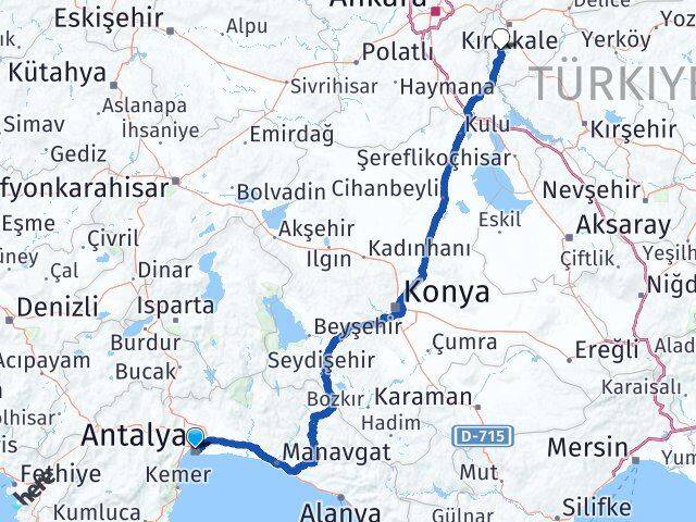 Antalya Bahşili Kırıkkale Arası Kaç Km - Yol Haritası