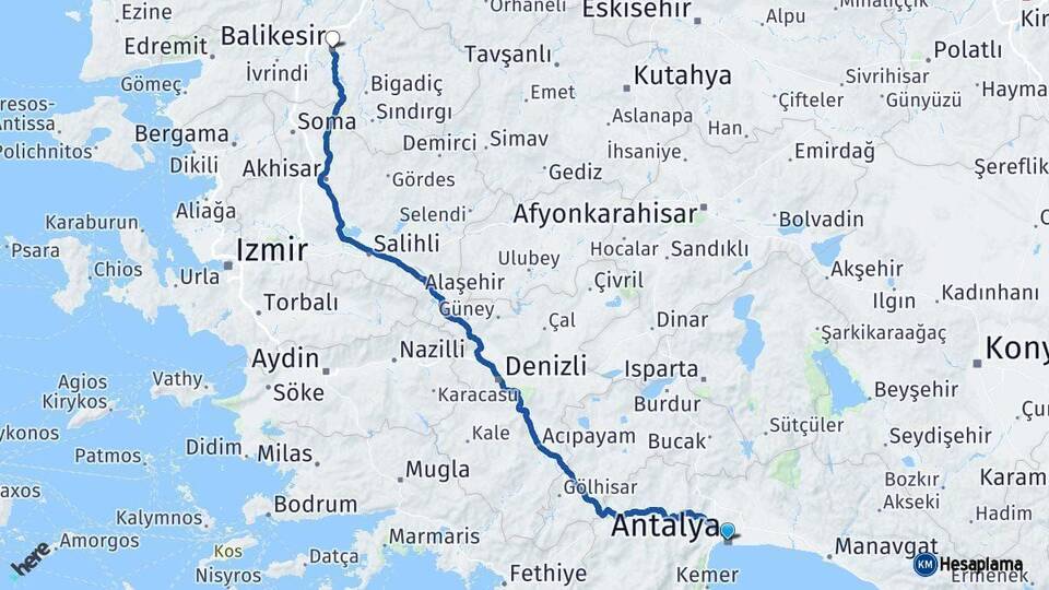Antalya Balıkesir Arası Kaç Km - Yol Haritası