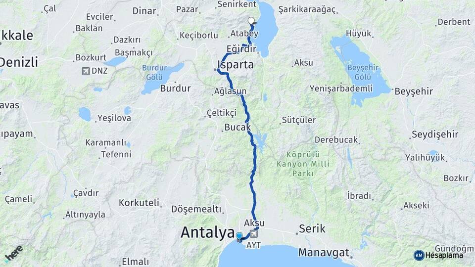 Antalya Barla Eğirdir Isparta Arası Kaç Km - Yol Haritası
