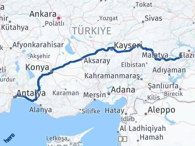 Antalya Baskil Elazığ Arası Kaç Km - Yol Haritası