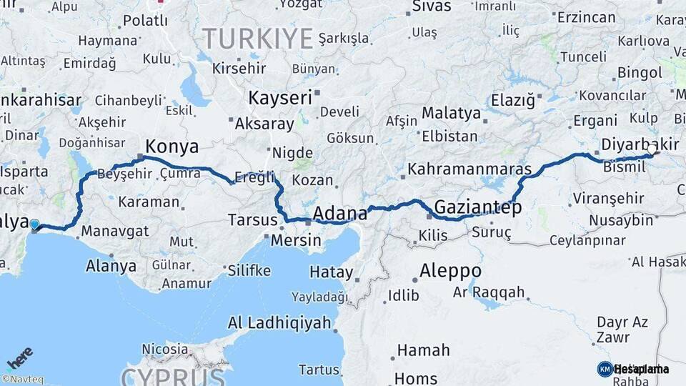 Antalya Batman Arası Kaç Km - Yol Haritası