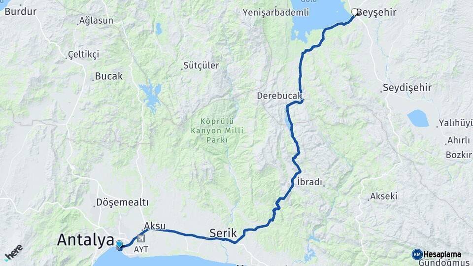 Antalya Beyşehir Konya Arası Kaç Km - Yol Haritası