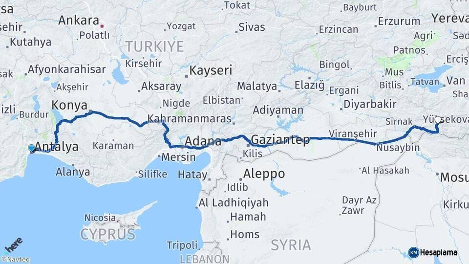 Antalya Beytüşşebap Şırnak Arası Kaç Km - Yol Haritası