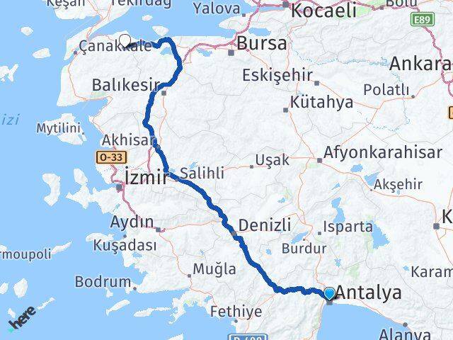 Antalya Biga Çanakkale Arası Kaç Km - Yol Haritası