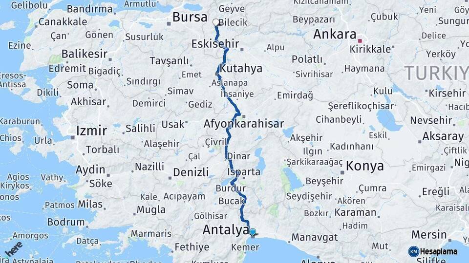 Antalya Bilecik Arası Kaç Km - Yol Haritası
