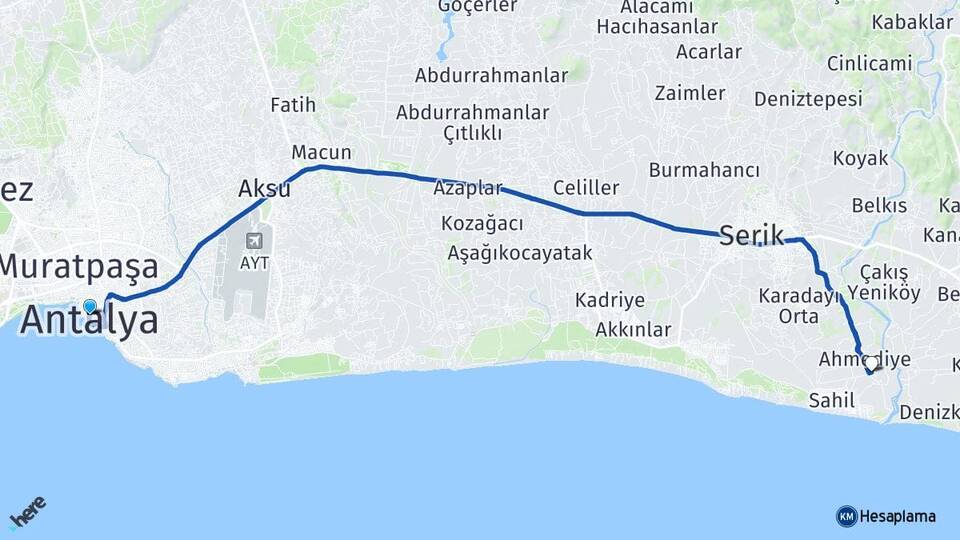 Antalya Boğazkent Serik Arası Kaç Km - Yol Haritası