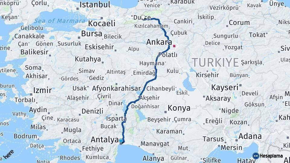 Antalya Bolu Arası Kaç Km - Yol Haritası