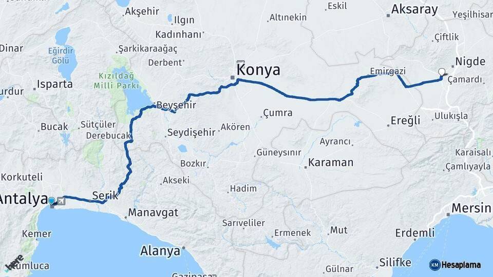 Antalya Bor Niğde Arası Kaç Km - Yol Haritası