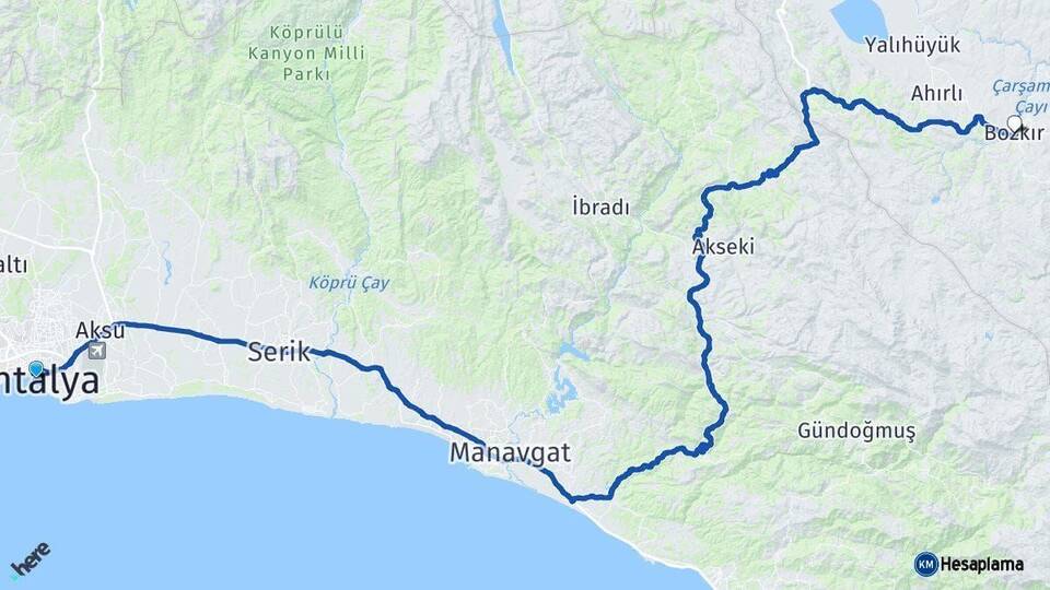 Antalya Bozkır Konya Arası Kaç Km - Yol Haritası
