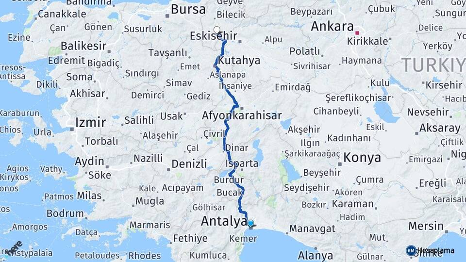 Antalya Bozüyük Bilecik Arası Kaç Km - Yol Haritası