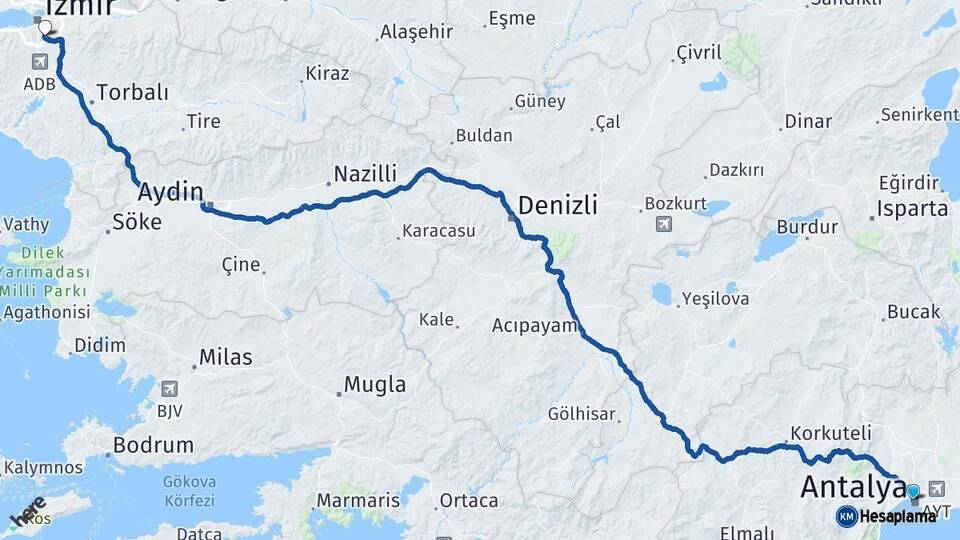Antalya Buca İzmir Arası Kaç Km - Yol Haritası