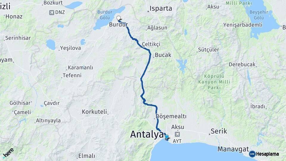 Antalya Burdur Arası Kaç Km - Yol Haritası