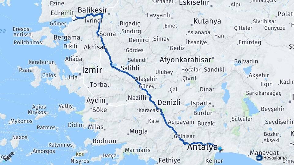 Antalya Burhaniye Balıkesir Arası Kaç Km - Yol Haritası