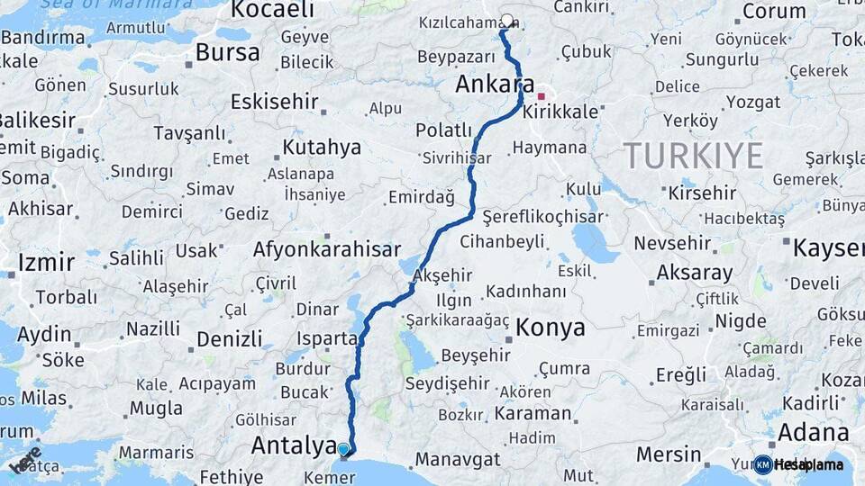 Antalya Çamlıdere Ankara Arası Kaç Km - Yol Haritası