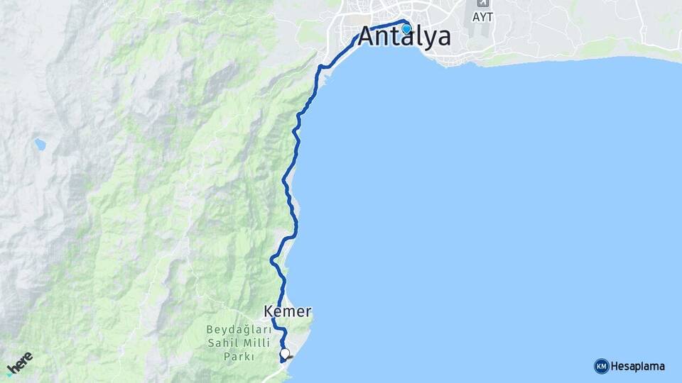 Antalya Çamyuva Kemer Arası Kaç Km - Yol Haritası