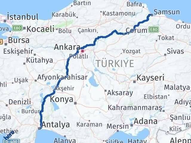 Antalya Canik Samsun Arası Kaç Km - Yol Haritası