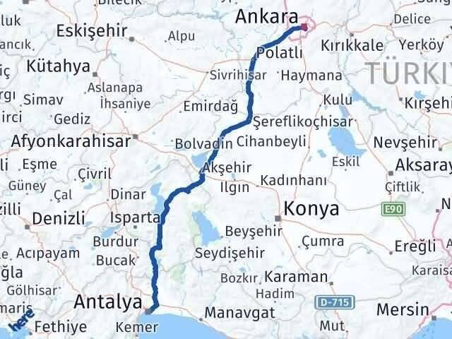 Antalya Çankaya Ankara Arası Kaç Km - Yol Haritası