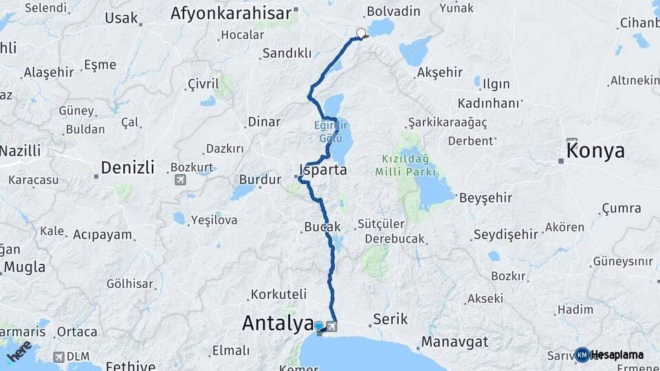 Antalya Çay Afyonkarahisar Arası Kaç Km - Yol Haritası