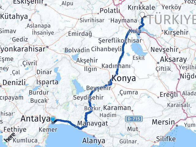 Antalya Çelebi Kırıkkale Arası Kaç Km - Yol Haritası