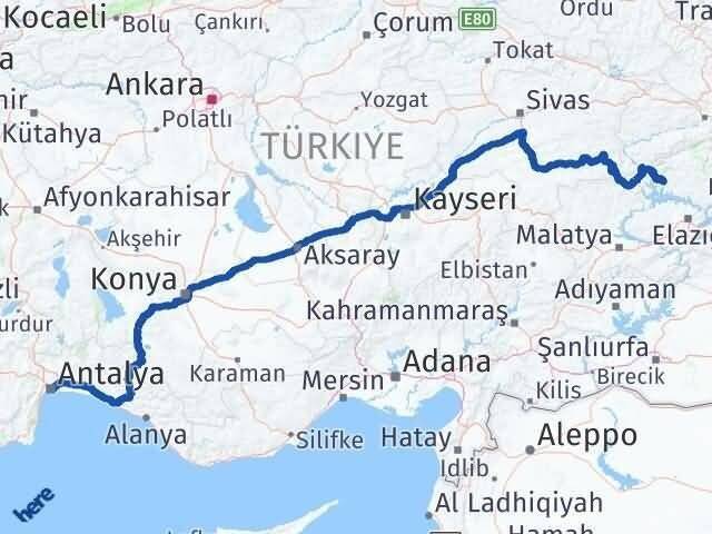 Antalya Çemişgezek Tunceli Arası Kaç Km - Yol Haritası