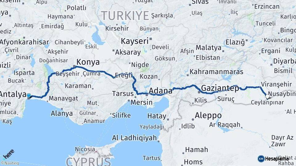 Antalya Ceylanpınar Şanlıurfa Arası Kaç Km - Yol Haritası