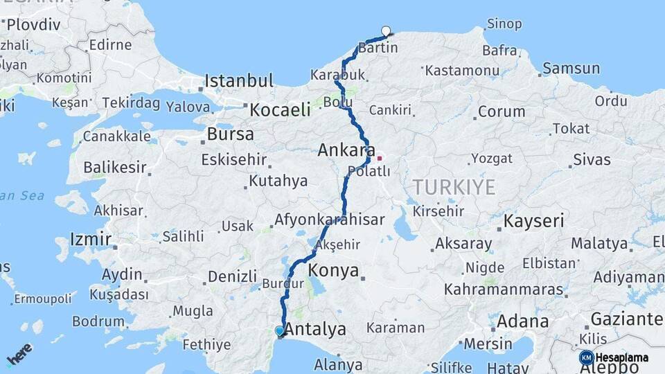 Antalya Cide Kastamonu Arası Kaç Km - Yol Haritası