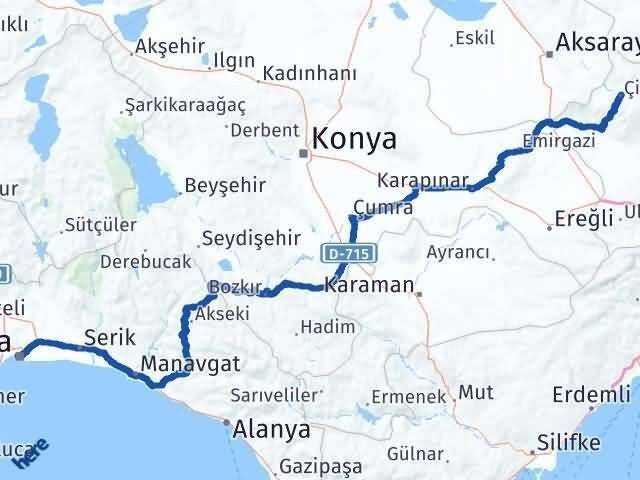 Antalya Çiftlik Niğde Arası Kaç Km - Yol Haritası