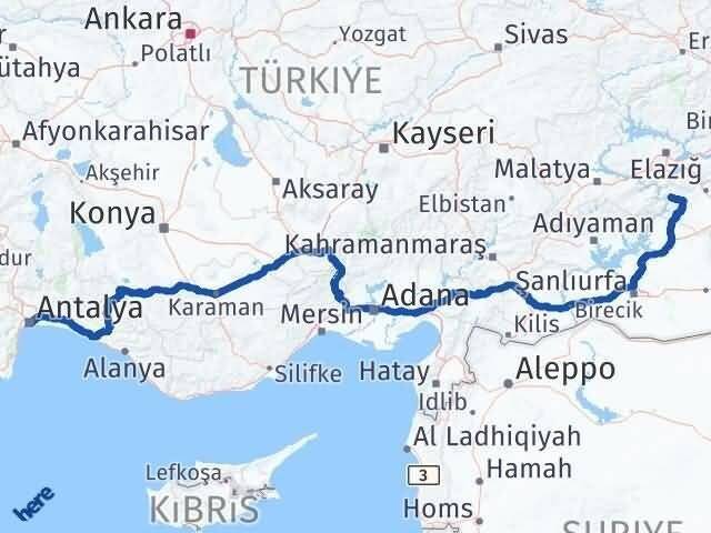 Antalya Çüngüş Diyarbakır Arası Kaç Km - Yol Haritası