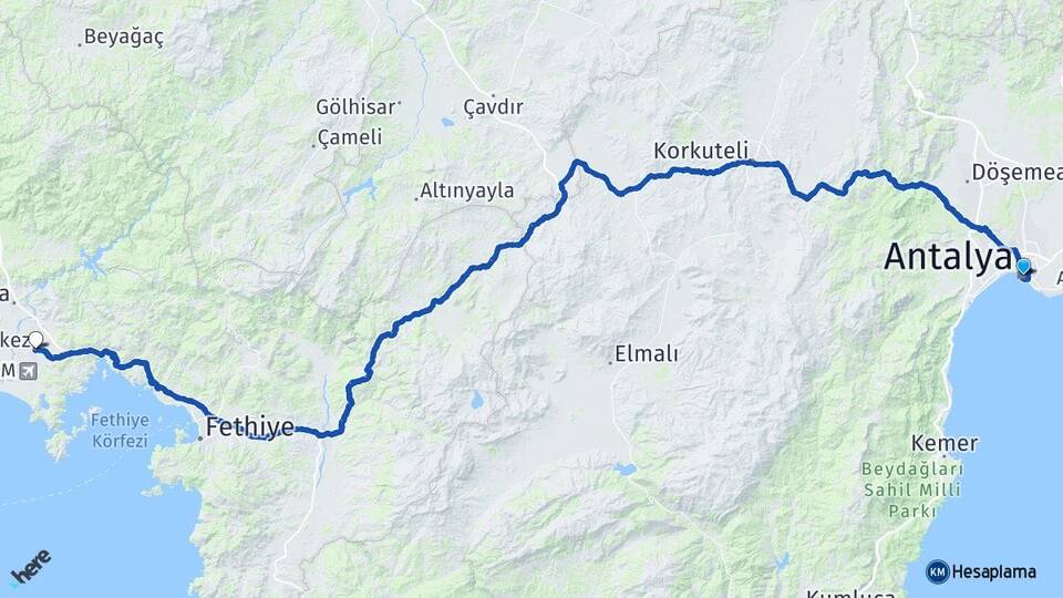 Antalya Dalaman Muğla Arası Kaç Km - Yol Haritası
